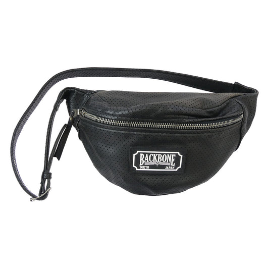 BACKBONE バックボーン ラバーロゴ レザーパンチング ボディバッグ ウエストバッグ ブラック系 F【中古】