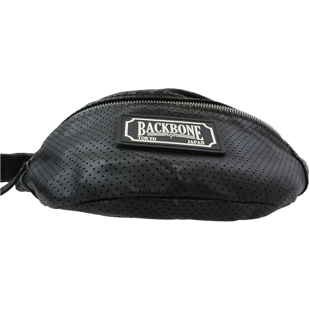 BACKBONE バックボーン ラバーロゴ レザーパンチング ボディバッグ ウエストバッグ ブラック系 F【中古】
