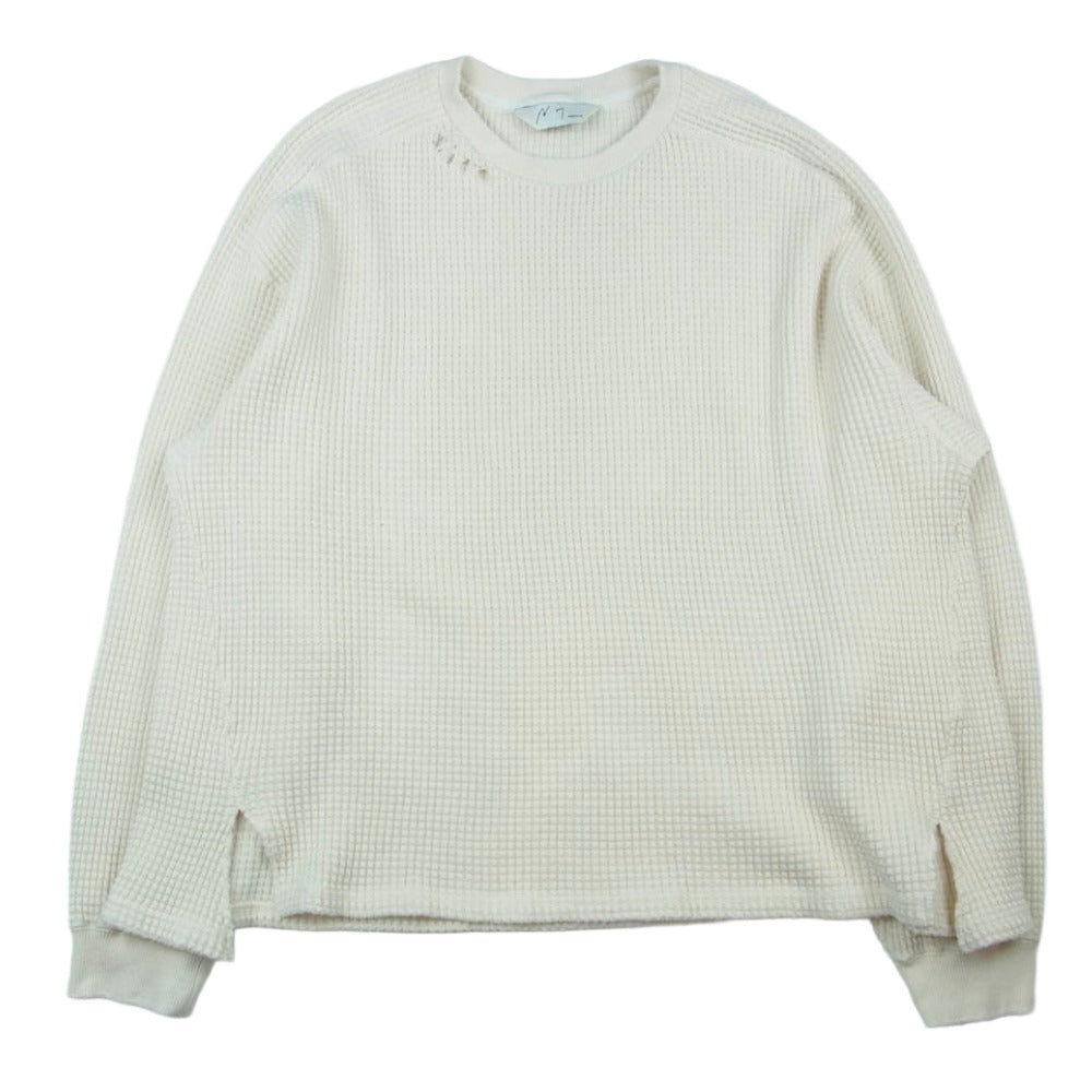 ANCELLM アンセルム ANC-CT35 DAMAGE HEAVY WAFFLE OVERSIZED LS T-SHIRT IVORY ダメージ加工 ヘビーワッフル オーバーサイズ カットソー ホワイト系 2【中古】