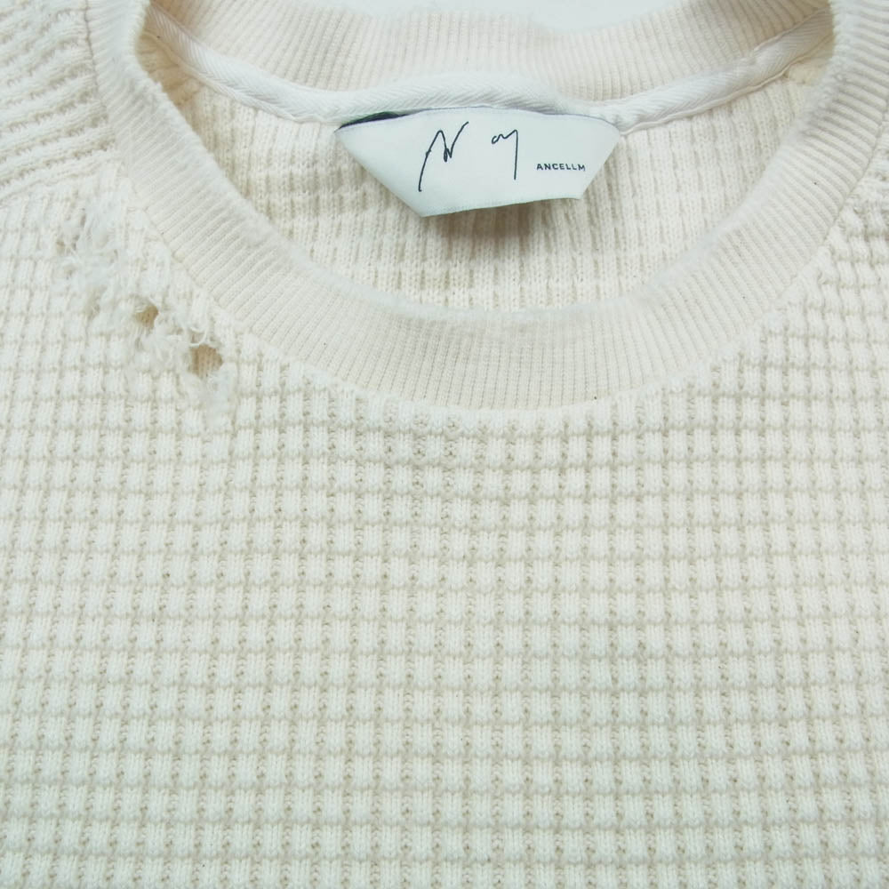 ANCELLM アンセルム ANC-CT35 DAMAGE HEAVY WAFFLE OVERSIZED LS T-SHIRT IVORY ダメージ加工 ヘビーワッフル オーバーサイズ カットソー ホワイト系 2【中古】