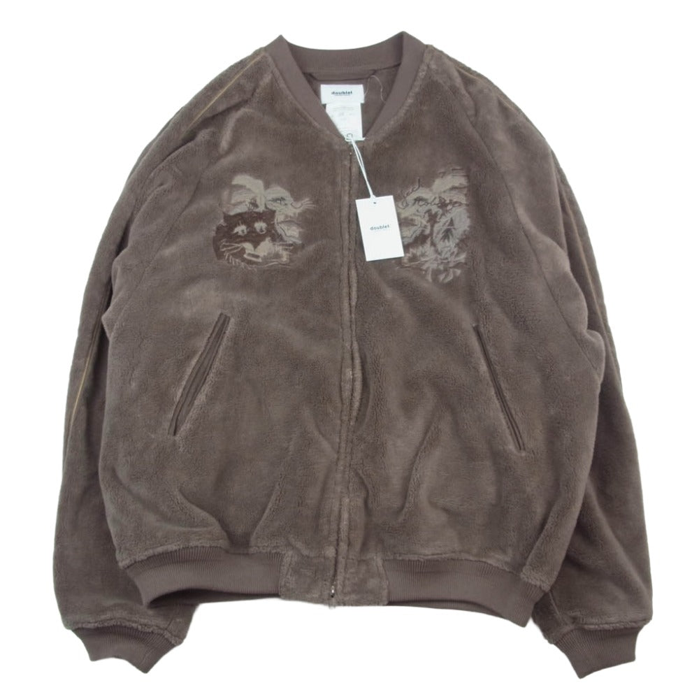 doublet ダブレット 24AW 24AW08BL193 CHAOS EMBROIDERY SPA VENIER JACKET カオスエンブロイダリー カオス刺繍 スパベニア フリース ジャケット ブルゾン ブラウン系 XL【中古】