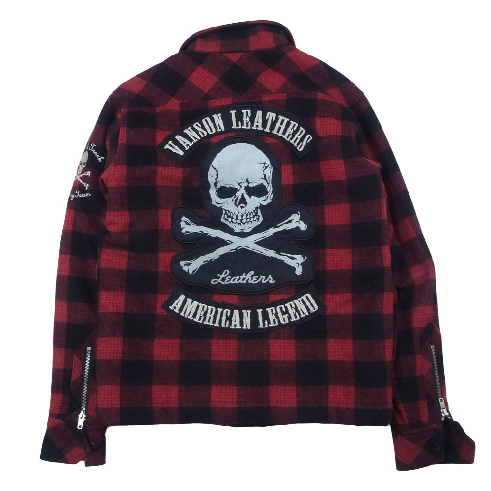 VANSON バンソン バック スカル バッファロー チェック ジャケット レッド系 M【中古】