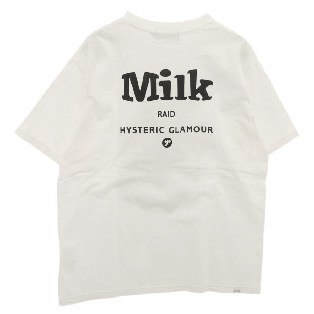 HYSTERIC GLAMOUR ヒステリックグラマー 02253CT19 MILK ミルク別注 MILK RAID HYS ミルクレイド プリント 半袖 クルーネック Tシャツ ホワイト系 L【極上美品】【中古】