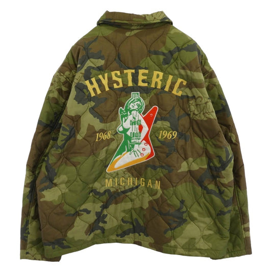 HYSTERIC GLAMOUR ヒステリックグラマー 25AW 02253AB08 GUITAR GIRL MICHIGAN刺繍 ギターガール ミシガン カモフラ キルティング ジャケット カーキ系 L【極上美品】【中古】