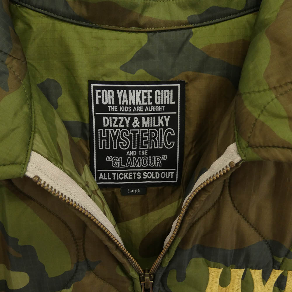 HYSTERIC GLAMOUR ヒステリックグラマー 25AW 02253AB08 GUITAR GIRL MICHIGAN刺繍 ギターガール ミシガン カモフラ キルティング ジャケット カーキ系 L【極上美品】【中古】