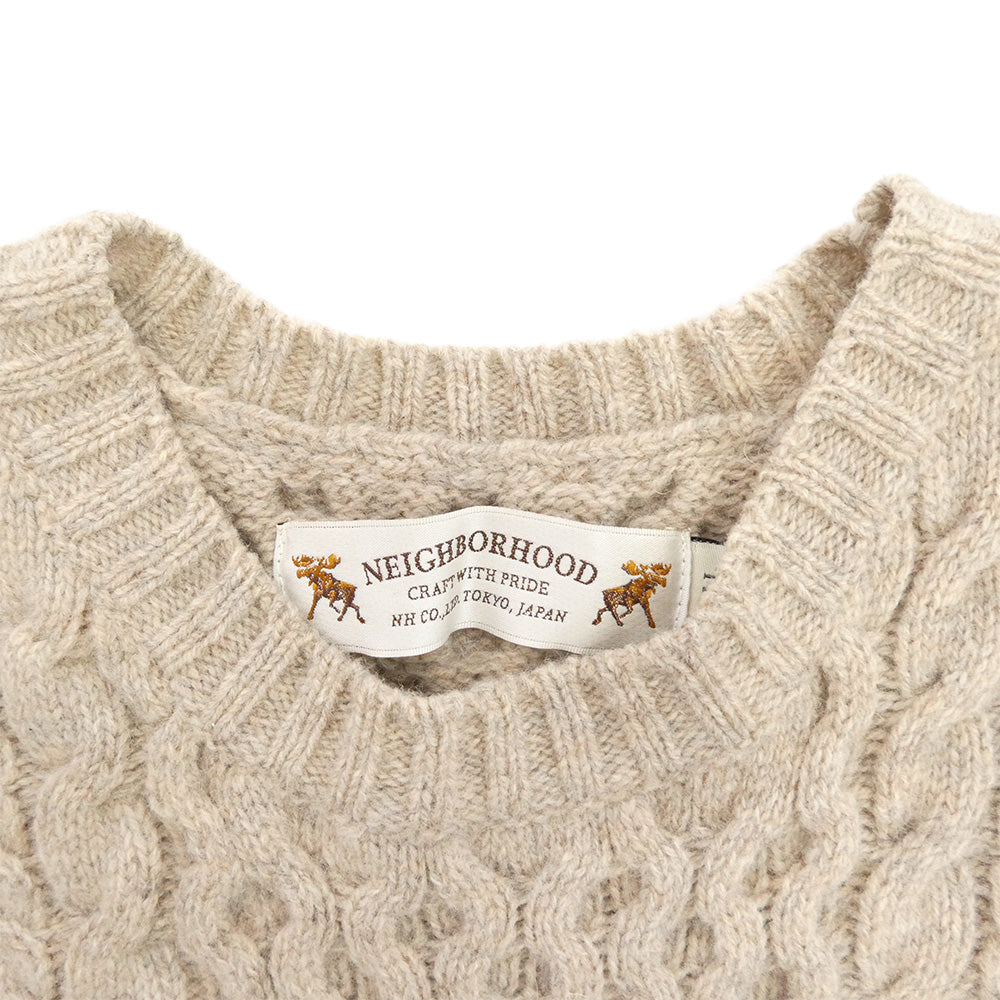 NEIGHBORHOOD ネイバーフッド 14AW 142MANH-KNM01 DAKOTA W-CREW LS ダコタ ウール クルーネック ニット セーター ベージュ系【中古】
