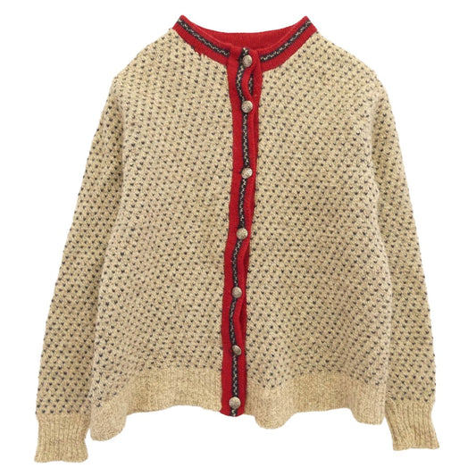ヴィンテージ 80s USA製 L.L.Bean エルエルビーン レディース チロリアン ニット カーディガン レッド系 L【中古】