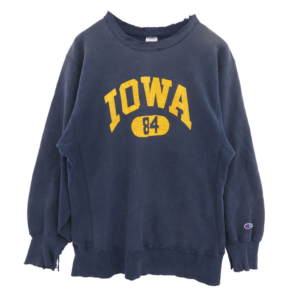 Champion チャンピオン 90s USA製 刺繍タグ リバースウィーブ IOWA プリント スウェット ネイビー系 XL【中古】