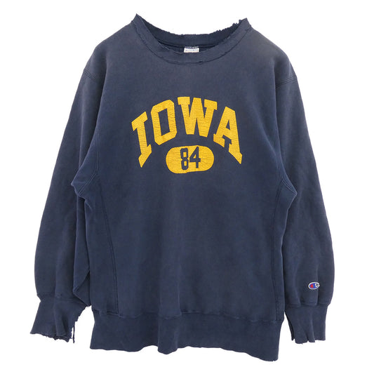 Champion チャンピオン 90s USA製 刺繍タグ リバースウィーブ IOWA プリント スウェット ネイビー系 XL【中古】