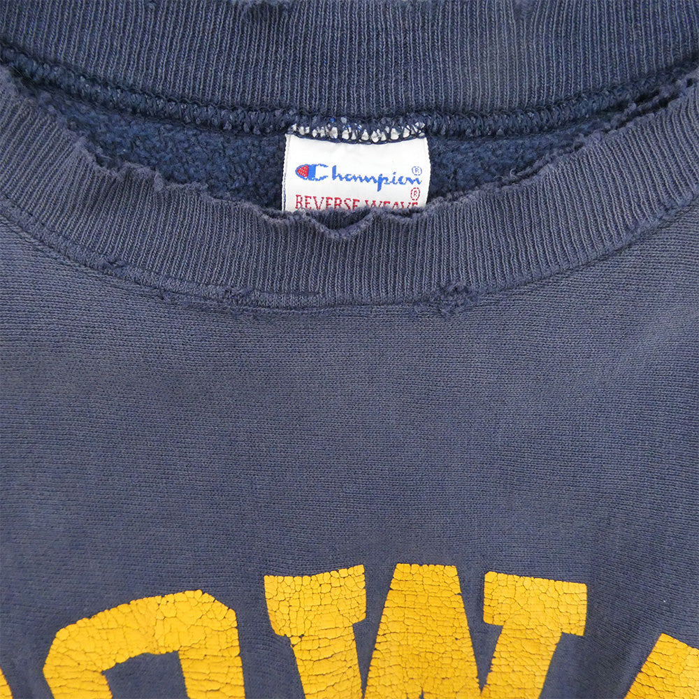 Champion チャンピオン 90s USA製 刺繍タグ リバースウィーブ IOWA プリント スウェット ネイビー系 XL【中古】