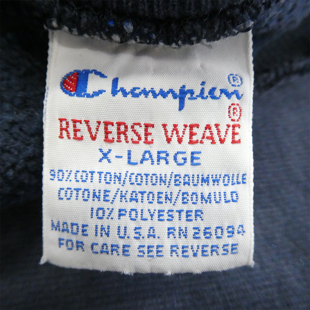 Champion チャンピオン 90s USA製 刺繍タグ リバースウィーブ IOWA プリント スウェット ネイビー系 XL【中古】