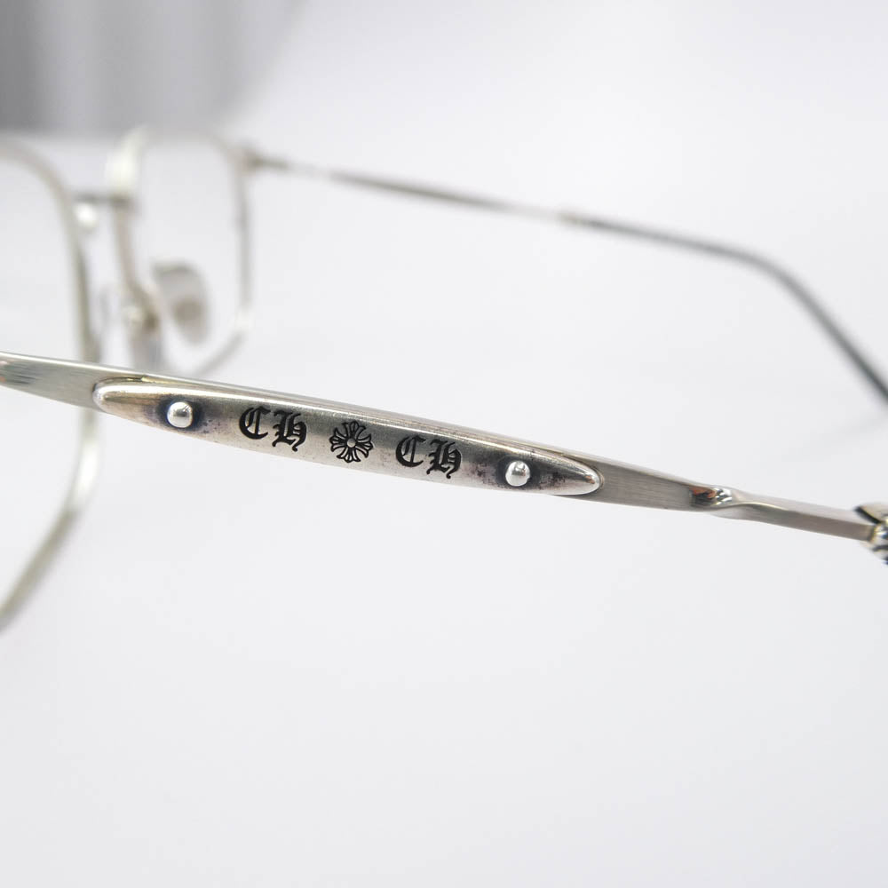 CHROME HEARTS クロムハーツ（原本無） ORALOVERHAUL オーラルオーバーハウル スクエアフレーム CHロゴプレートテンプル アイウェア 眼鏡 シルバー系 ブラック系 54□19-153【中古】