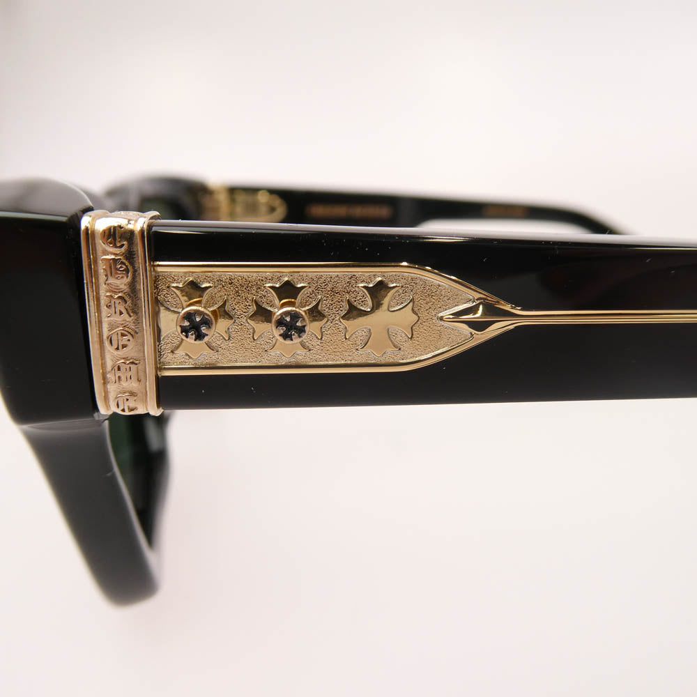 CHROME HEARTS クロムハーツ（原本無） DICK FITZENER BK-18KGP CHプラステンプル ウェリントン型 ゴールド×ブラック サングラス アイウェア ブラック系【中古】