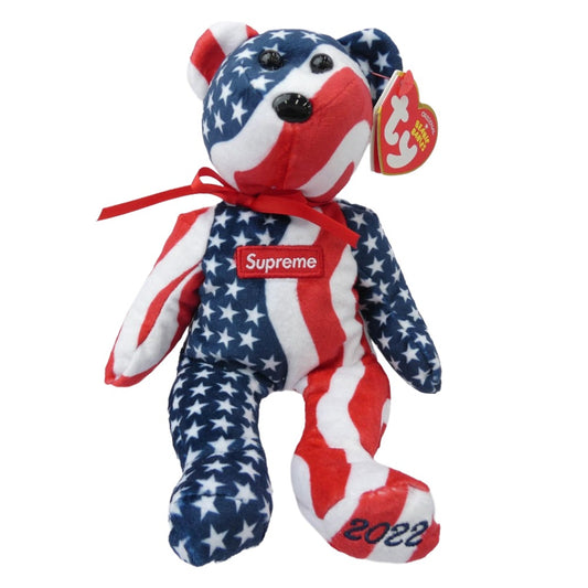 Supreme シュプリーム 22AW TY BEANIE BABIES FLAG テディベア ボックスロゴ 星条旗柄 ネイビー系 レッド系【極上美品】【中古】