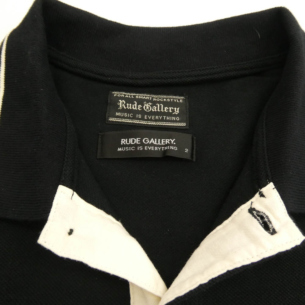 RUDE GALLERY ルードギャラリー S/S 半袖 襟袖ライン コットン ポロシャツ ブラック系 2【中古】