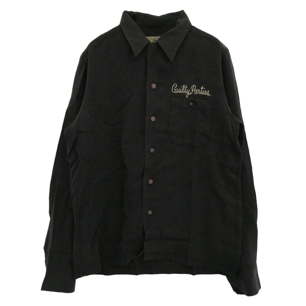 WACKO MARIA ワコマリア 刺繍 レーヨン オープンカラー ロングスリーブ 長袖シャツ ブラック系 S【中古】