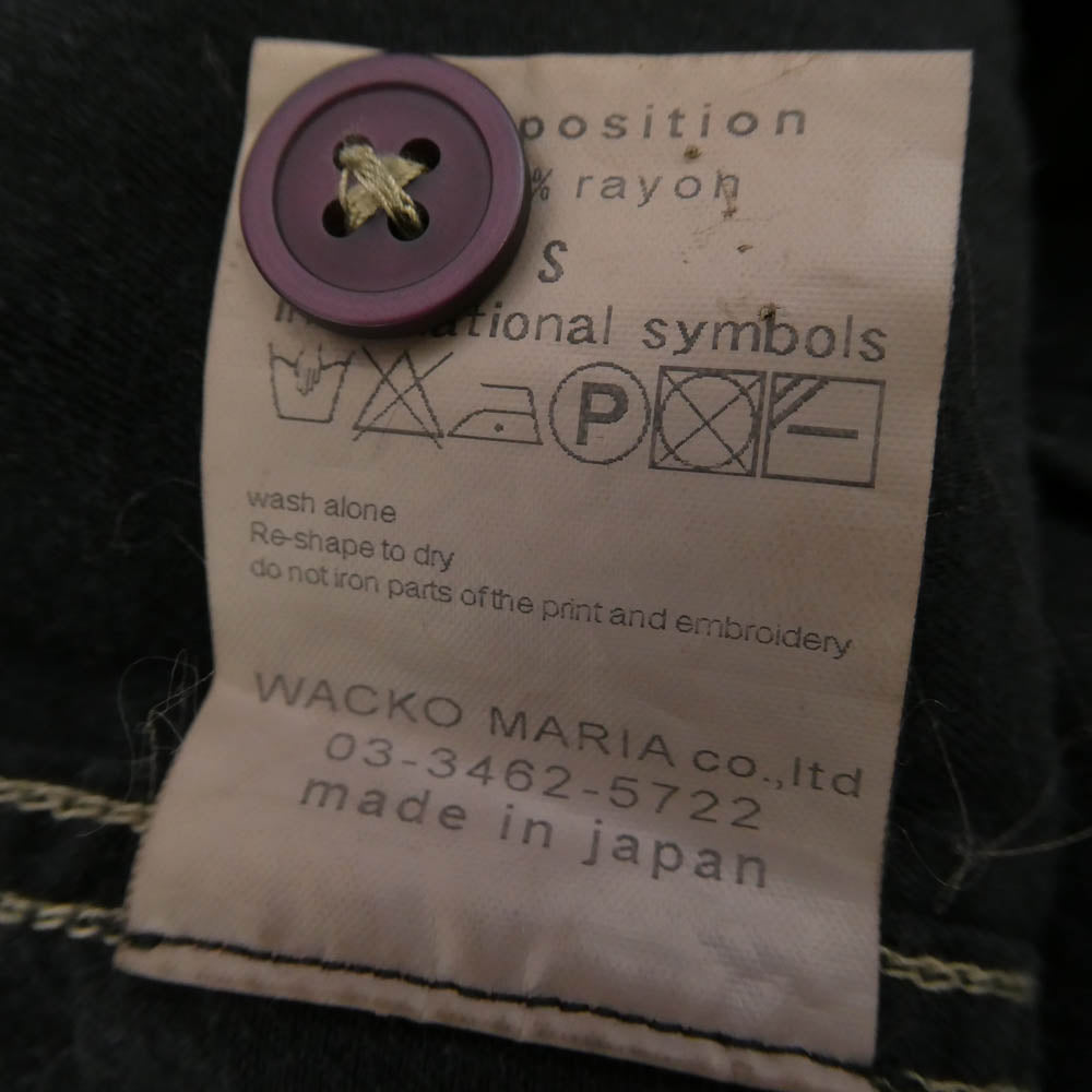 WACKO MARIA ワコマリア 刺繍 レーヨン オープンカラー ロングスリーブ 長袖シャツ ブラック系 S【中古】