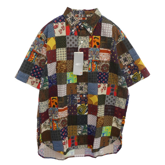 BEAMS ビームス パッチワークプリント ショートスリーブ ボタンダウン 半袖シャツ マルチカラー系 S【極上美品】【中古】
