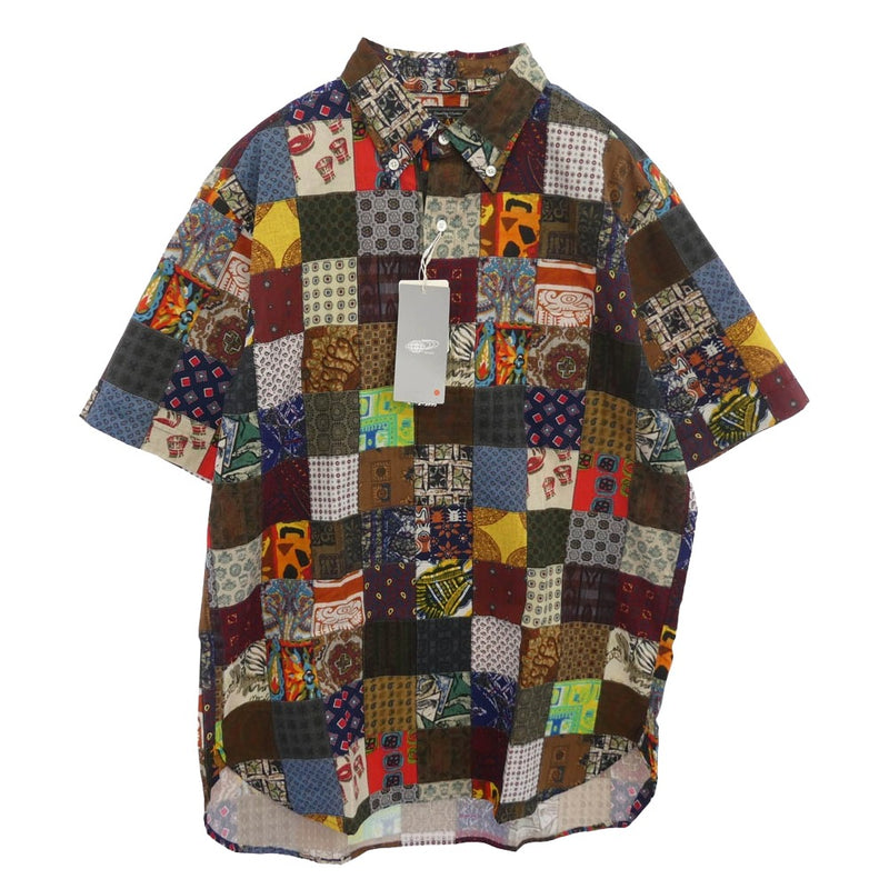 BEAMS ビームス パッチワークプリント ショートスリーブ ボタンダウン 半袖シャツ マルチカラー系 S【極上美品】【中古】