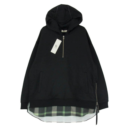 シービー・クレストブリッジ 57P52-452 レイヤーチェック ブライトウラケ フーディー ハーフジップ パーカー ブラック系 3【極上美品】【中古】