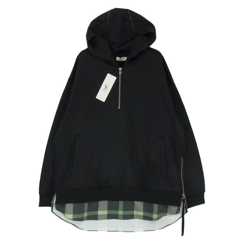 シービー・クレストブリッジ 57P52-452 レイヤーチェック ブライトウラケ フーディー ハーフジップ パーカー ブラック系 3【極上美品】【中古】
