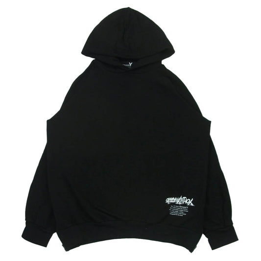 Yohji Yamamoto ヨウジヤマモト GroundY GA-T75-079 Upside Down LOGO Side Zipper Hoodie アップサイドダウンロゴ サイドジップ プルオーバー パーカー ブラック系 3【中古】