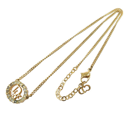 Christian Dior クリスチャンディオール ラインストーン CDロゴ ネックレス ゴールド系【中古】