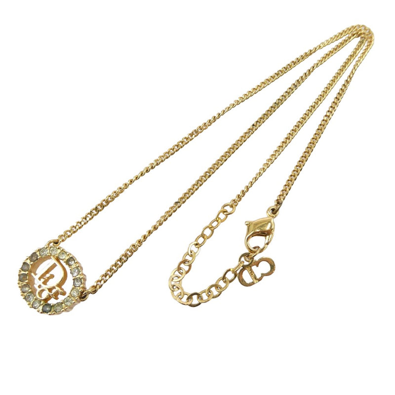 Christian Dior クリスチャンディオール ラインストーン CDロゴ ネックレス ゴールド系【中古】
