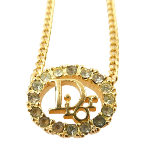 Christian Dior クリスチャンディオール ラインストーン CDロゴ ネックレス ゴールド系【中古】