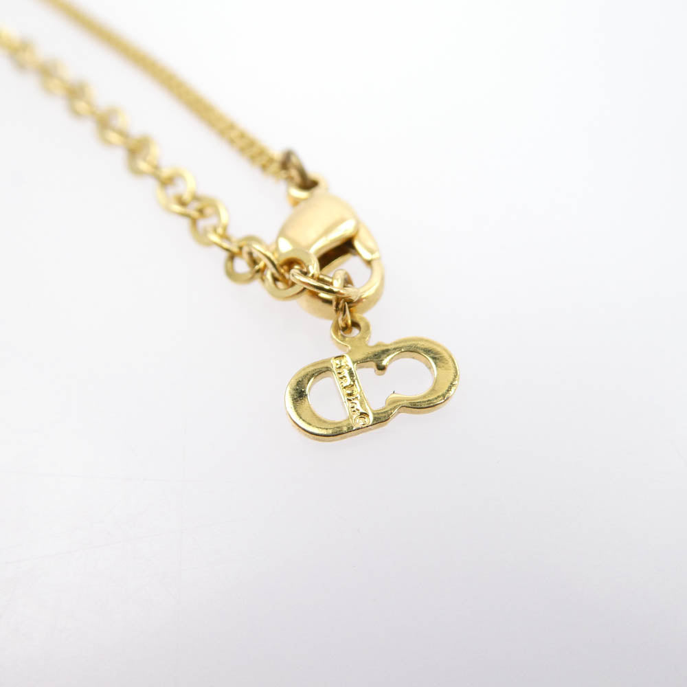 Christian Dior クリスチャンディオール ラインストーン CDロゴ ネックレス ゴールド系【中古】