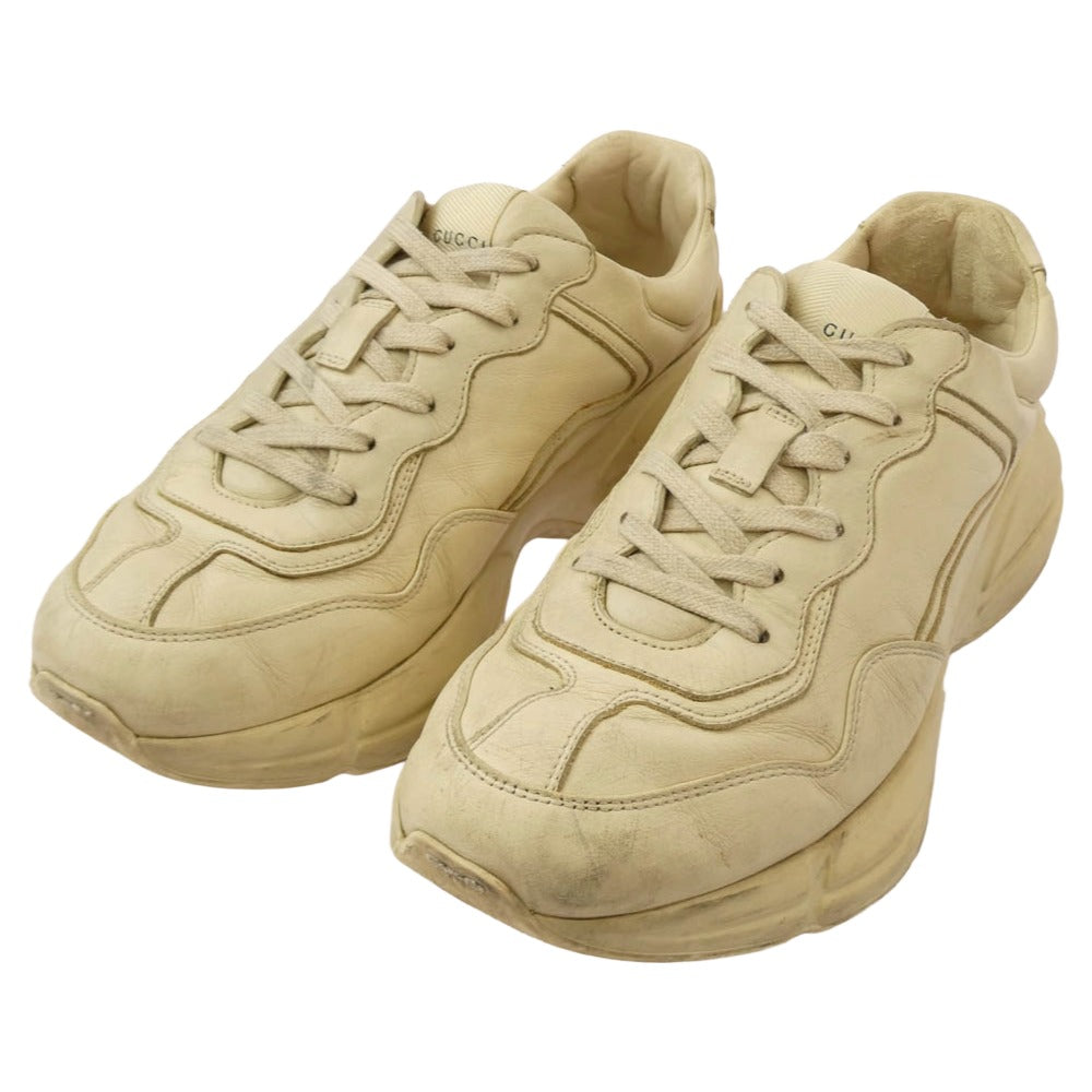 GUCCI グッチ 498916 RHYTON ライトン ヴィンテージ加工 レザー スニーカー オフホワイト系 7【中古】