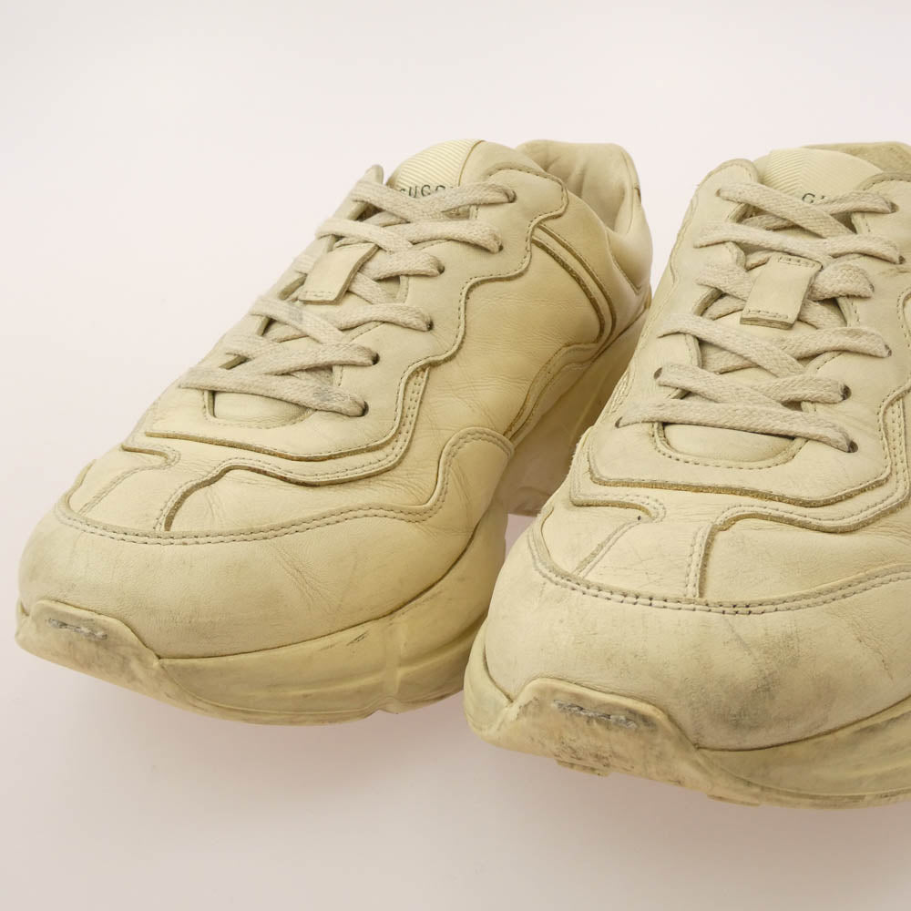GUCCI グッチ 498916 RHYTON ライトン ヴィンテージ加工 レザー スニーカー オフホワイト系 7【中古】
