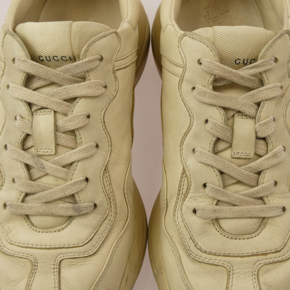 GUCCI グッチ 498916 RHYTON ライトン ヴィンテージ加工 レザー スニーカー オフホワイト系 7【中古】