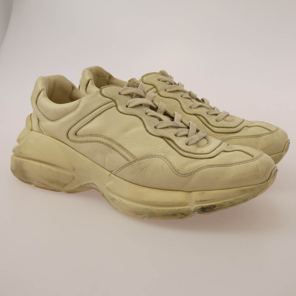 GUCCI グッチ 498916 RHYTON ライトン ヴィンテージ加工 レザー スニーカー オフホワイト系 7【中古】
