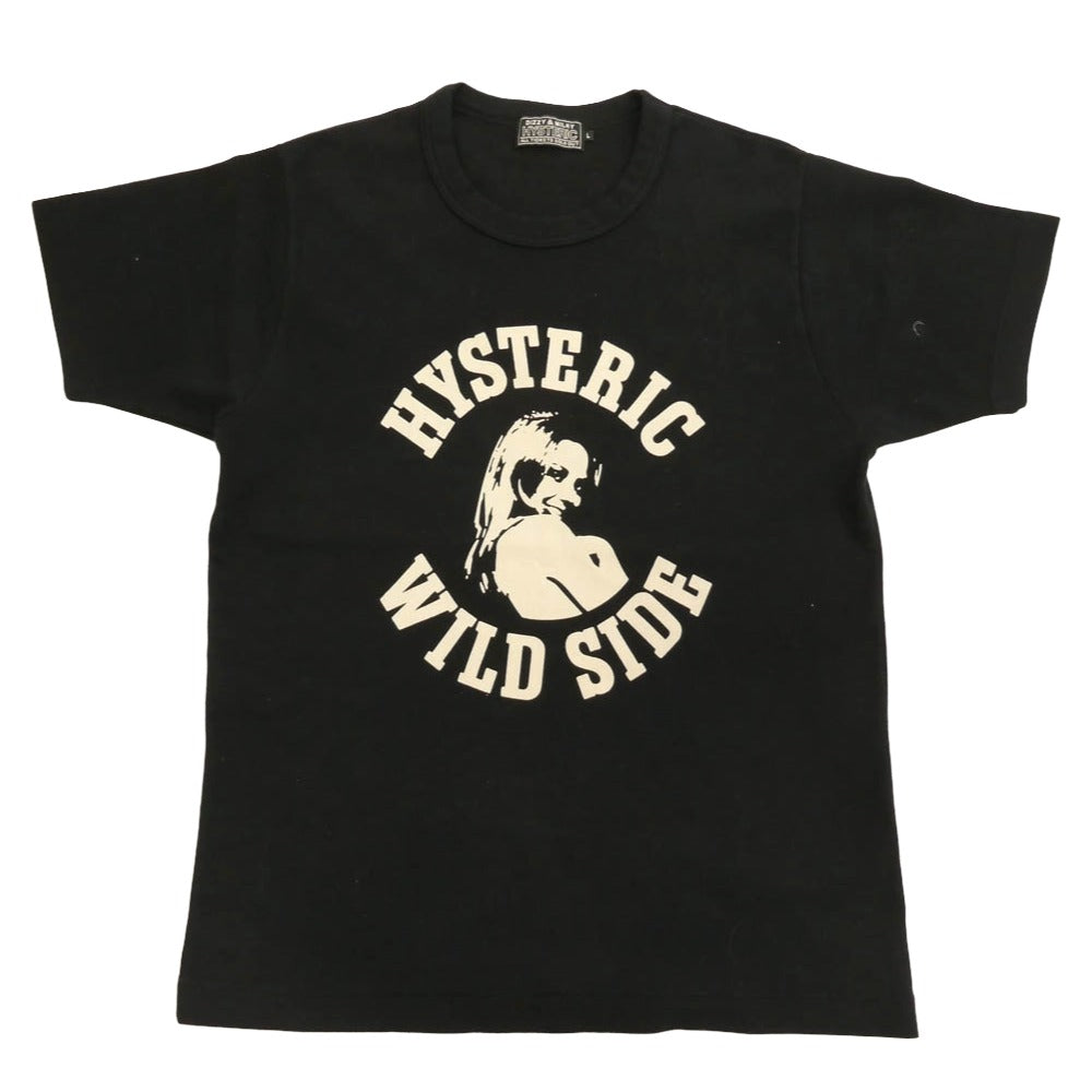 HYSTERIC GLAMOUR ヒステリックグラマー 02221CT31 HYS WILD SIDE アメリカンカレッジ ワイルドサイド スムース生地 半袖 Tシャツ ブラック系 L【中古】