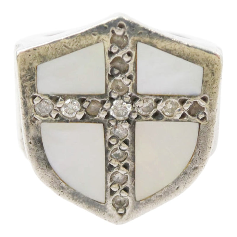 ROYAL ORDER ロイヤルオーダー SHIELD & CROSS W ダイヤ パール シールドクロス リング シルバー系 7号【中古】