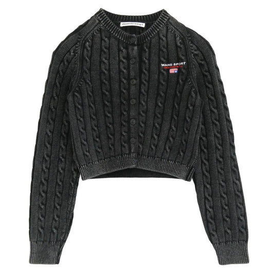 Alexander Wang アレキサンダーワン 4KC2251050 ケーブルニット クロップド カーディガン グレー系 XS【中古】