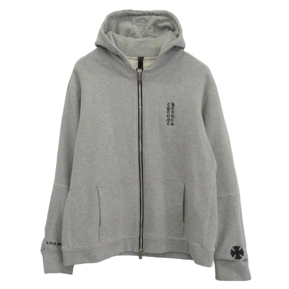 CHROME HEARTS クロムハーツ（原本無） FUCK YOU刺繍 CHプラスレザーパッチ ロゴ刺繍 ダガージップ フーディー パーカー グレー系 XL【中古】