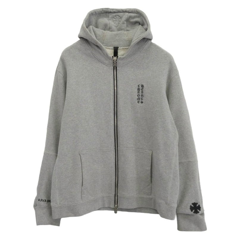 CHROME HEARTS クロムハーツ（原本無） FUCK YOU刺繍 CHプラスレザーパッチ ロゴ刺繍 ダガージップ フーディー パーカー グレー系 XL【中古】
