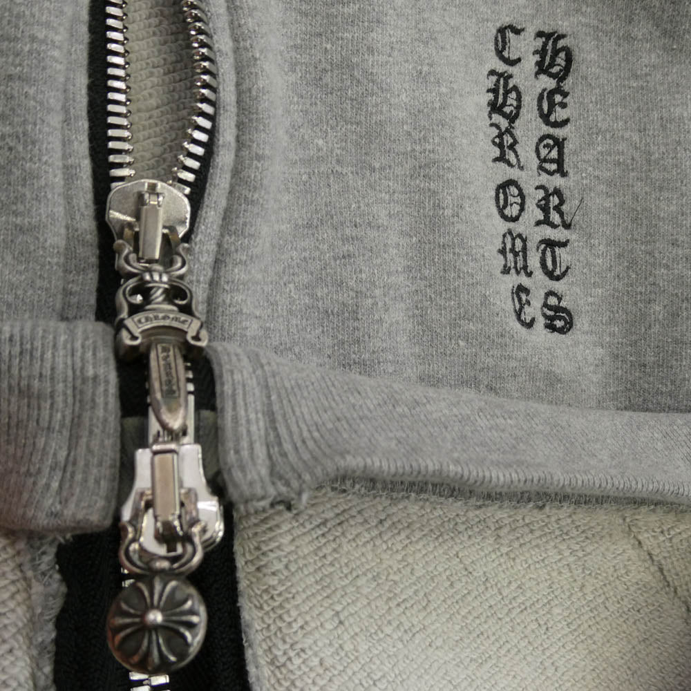 CHROME HEARTS クロムハーツ（原本無） FUCK YOU刺繍 CHプラスレザーパッチ ロゴ刺繍 ダガージップ フーディー パーカー グレー系 XL【中古】