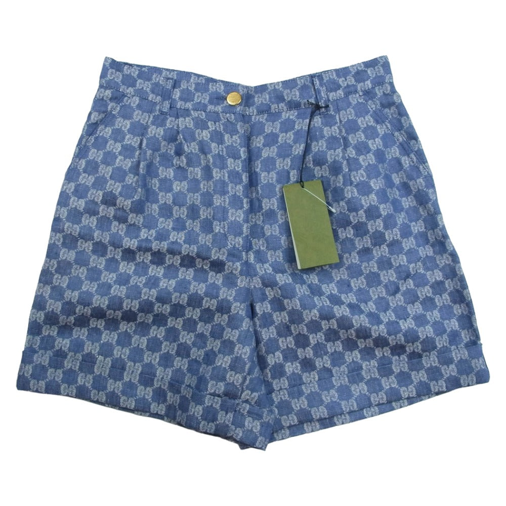 GUCCI グッチ 691892 GG総柄 リネン ショート パンツ ショーツ インディゴブルー系 46【極上美品】【中古】