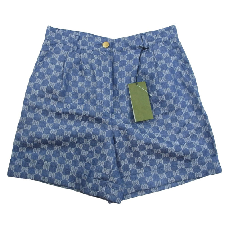 GUCCI グッチ 691892 GG総柄 リネン ショート パンツ ショーツ インディゴブルー系 46【極上美品】【中古】