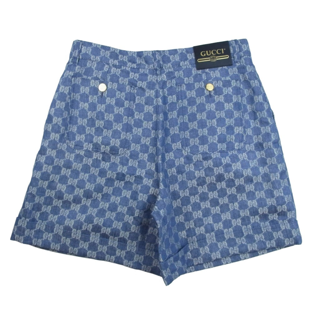 GUCCI グッチ 691892 GG総柄 リネン ショート パンツ ショーツ インディゴブルー系 46【極上美品】【中古】