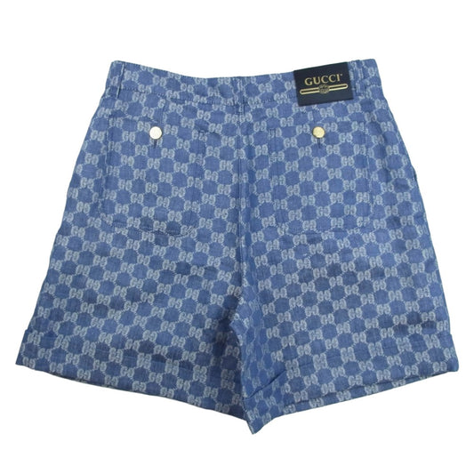 GUCCI グッチ 691892 GG総柄 リネン ショート パンツ ショーツ インディゴブルー系 46【極上美品】【中古】