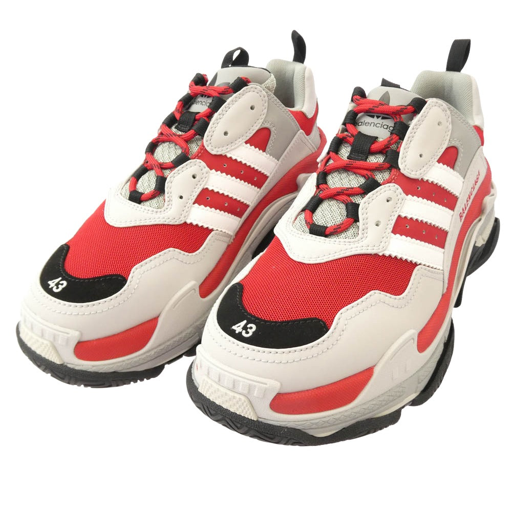 BALENCIAGA バレンシアガ 712821 ×adidas TRIPLE S TRAINERS アディダス トリプルエス スニーカー レッド系 グレー系 28.5【極上美品】【中古】