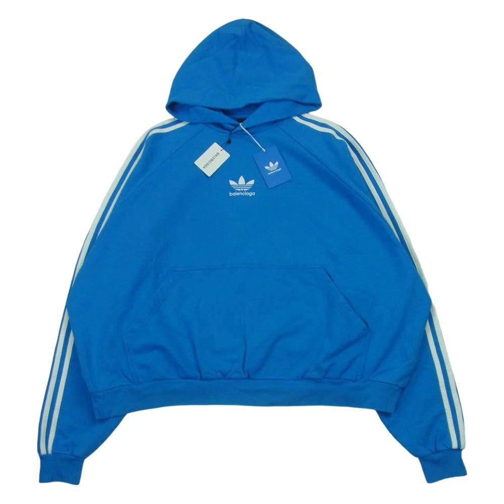 BALENCIAGA バレンシアガ 22AW 729322 adidas Hoodie Large Fit アディダス フーディー スウェット パーカー ライトブルー系 L【極上美品】【中古】