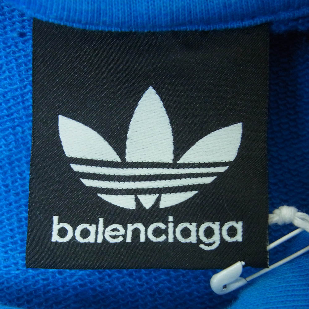 BALENCIAGA バレンシアガ 22AW 729322 adidas Hoodie Large Fit アディダス フーディー スウェット パーカー ライトブルー系 L【極上美品】【中古】