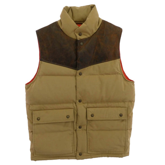 RALPH LAUREN ラルフローレン RUGBY ラグビー レザーヨーク切替 ダウンベスト ベージュ系 S【中古】