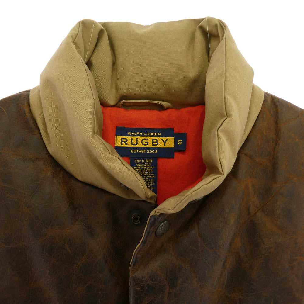 RALPH LAUREN ラルフローレン RUGBY ラグビー レザーヨーク切替 ダウンベスト ベージュ系 S【中古】