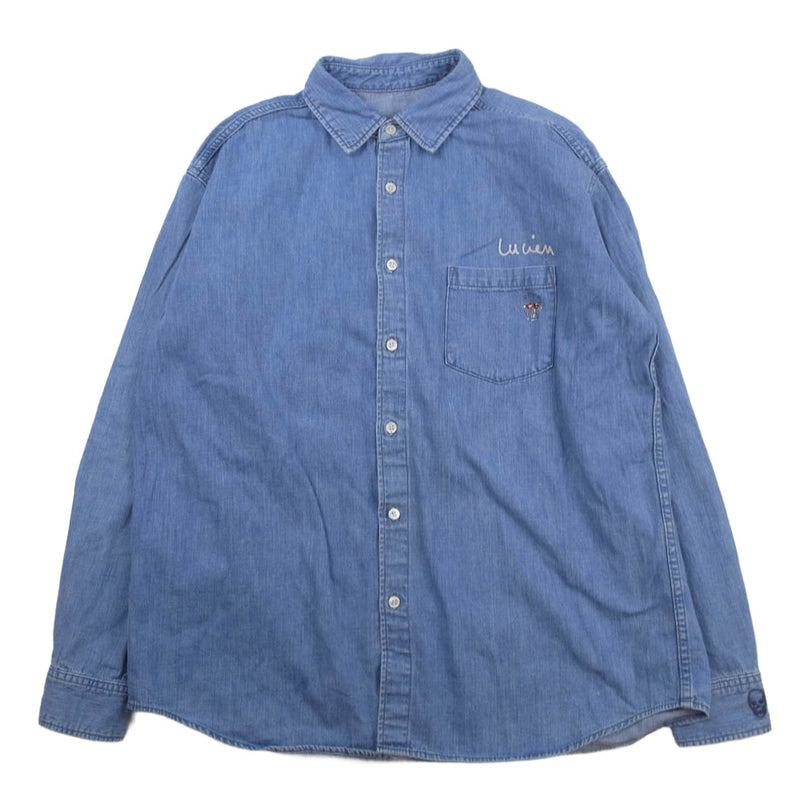 Lucien Pellat-Finet ルシアンペラフィネ DE-1019H スワロフスキー加工 刺繍 スカル デニム シャツ インディゴブルー系 L【中古】